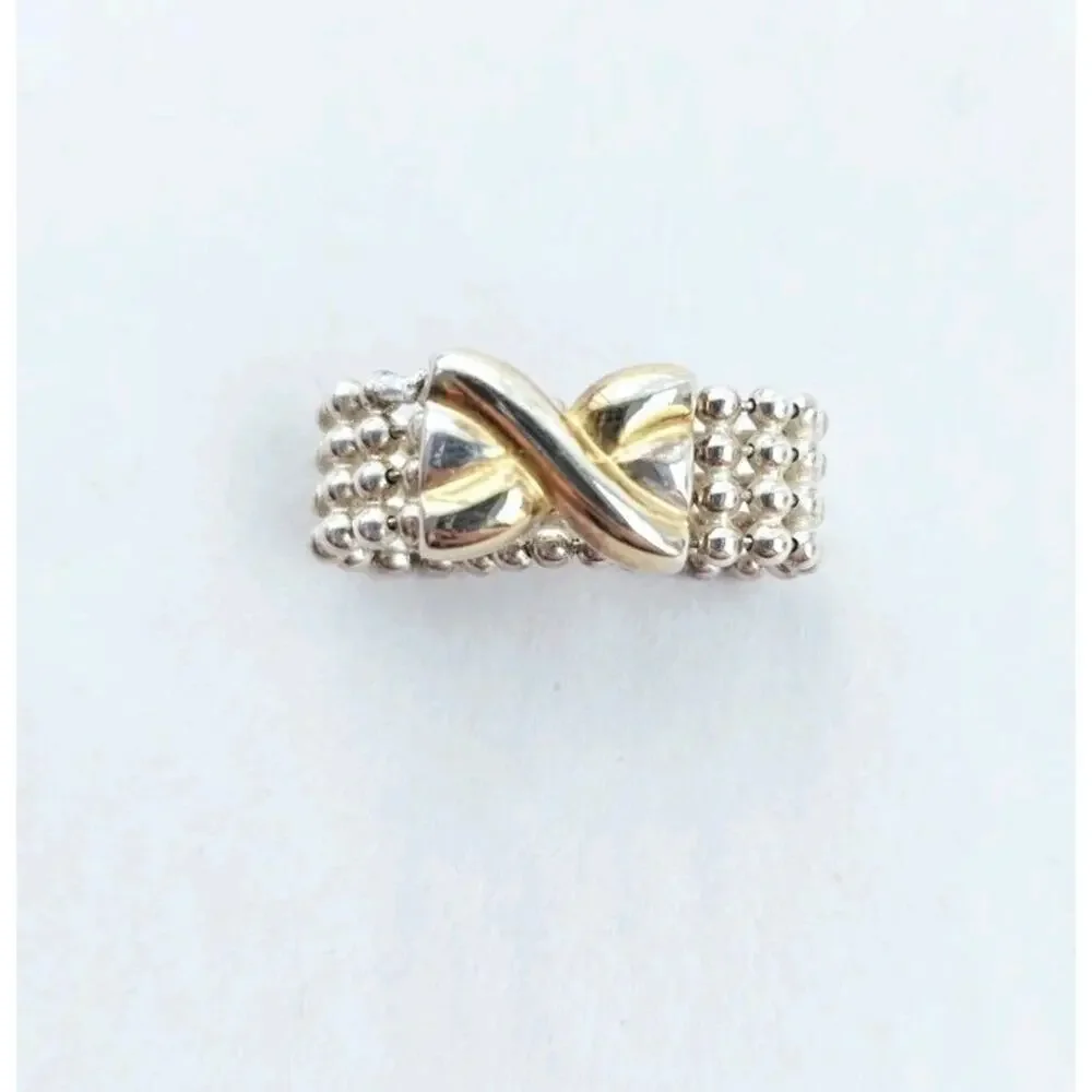 Sterling Silver 925 Two Tone Milor Italy Link Chain Bow Ring Signed Size 7‎